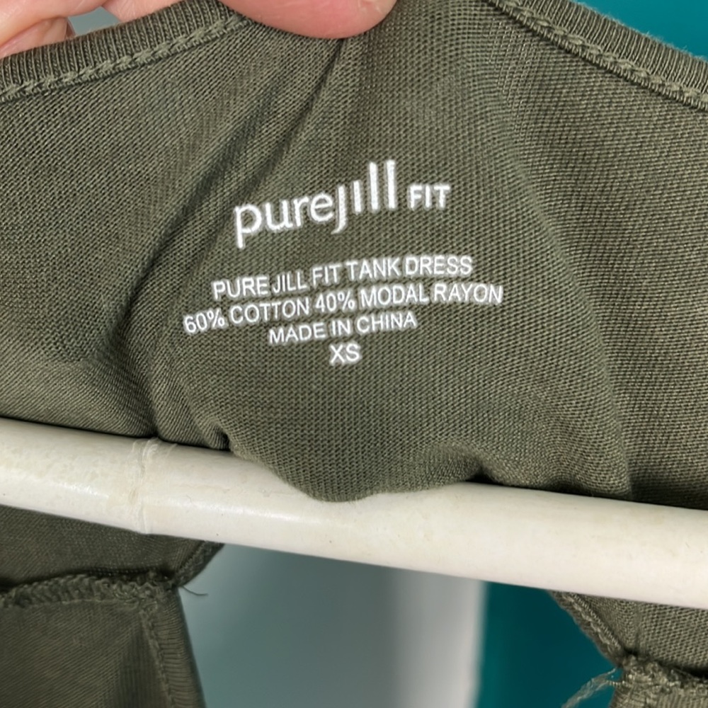 Pure Jill fitness tank dress olive green pockets cut out v back - Picture 2 of 4